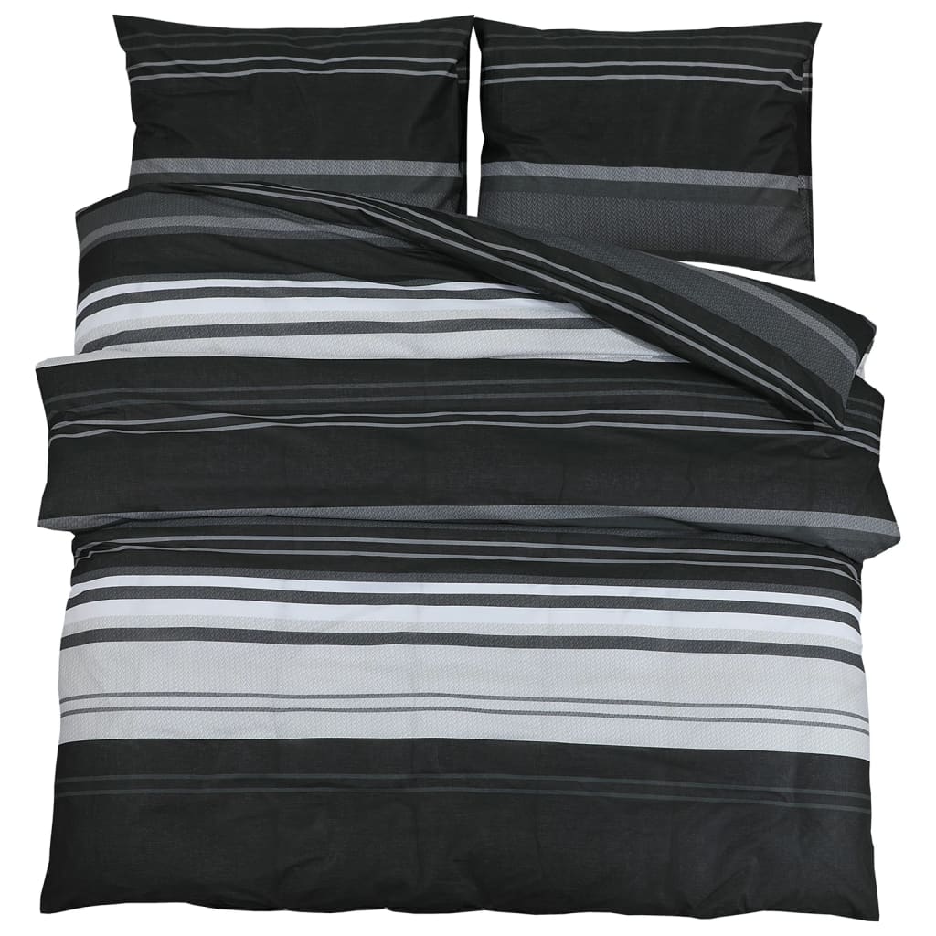 Duvet Cover Set Black and White 155x220 cm Cotton