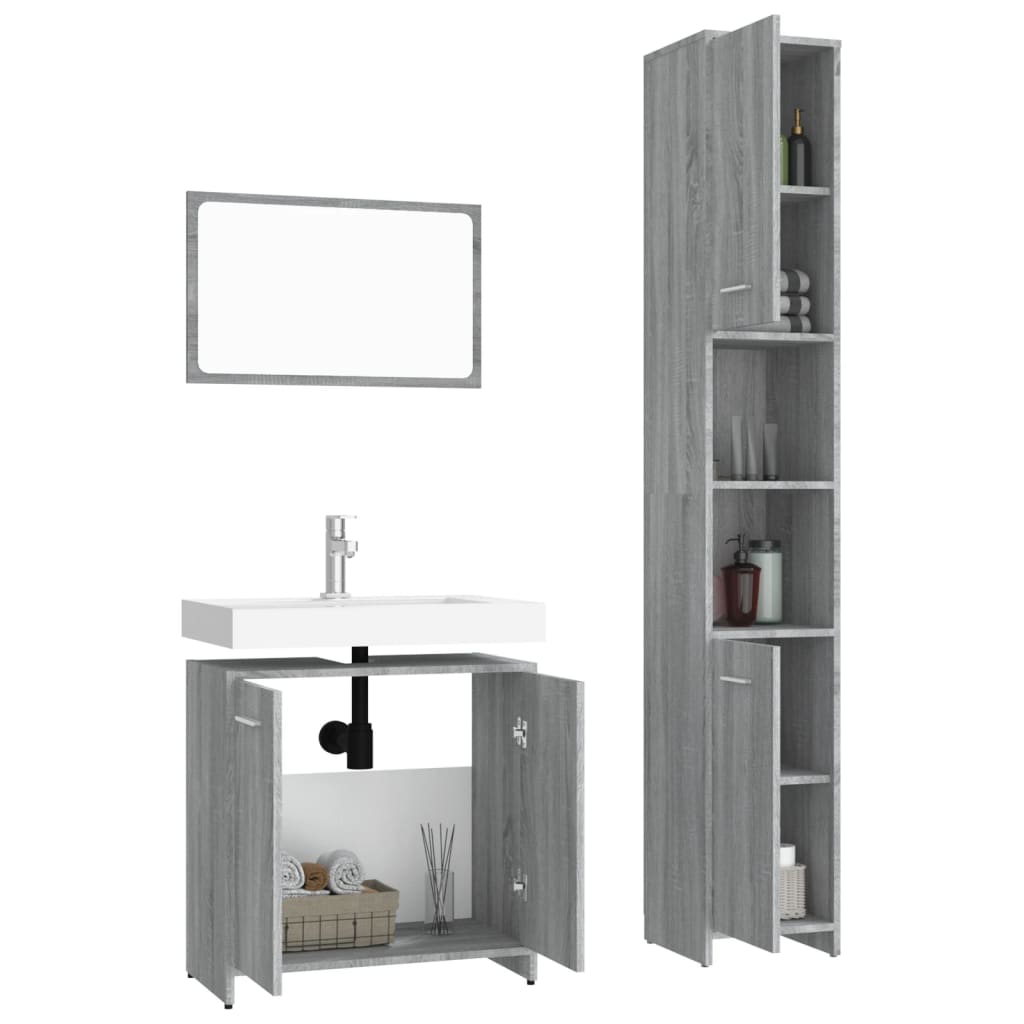 3 Piece Bathroom Furniture Set Grey Sonoma Engineered Wood