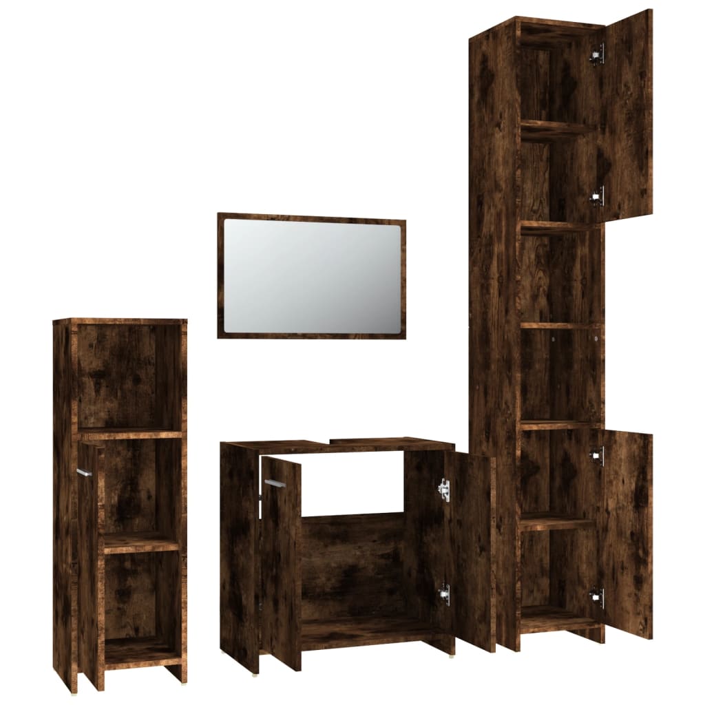 4 Piece Bathroom Furniture Set Smoked Oak Engineered Wood