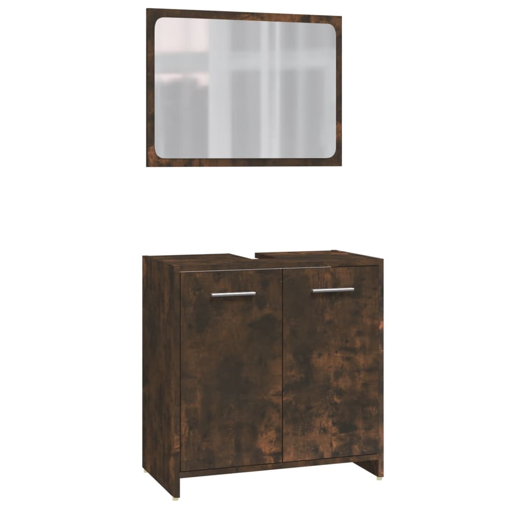 4 Piece Bathroom Furniture Set Smoked Oak Engineered Wood