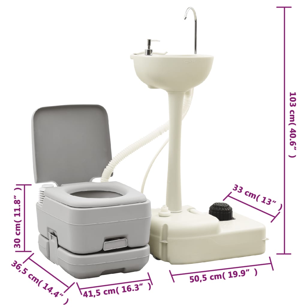 Portable Camping Toilet and Handwash Stand Set with Water Tank