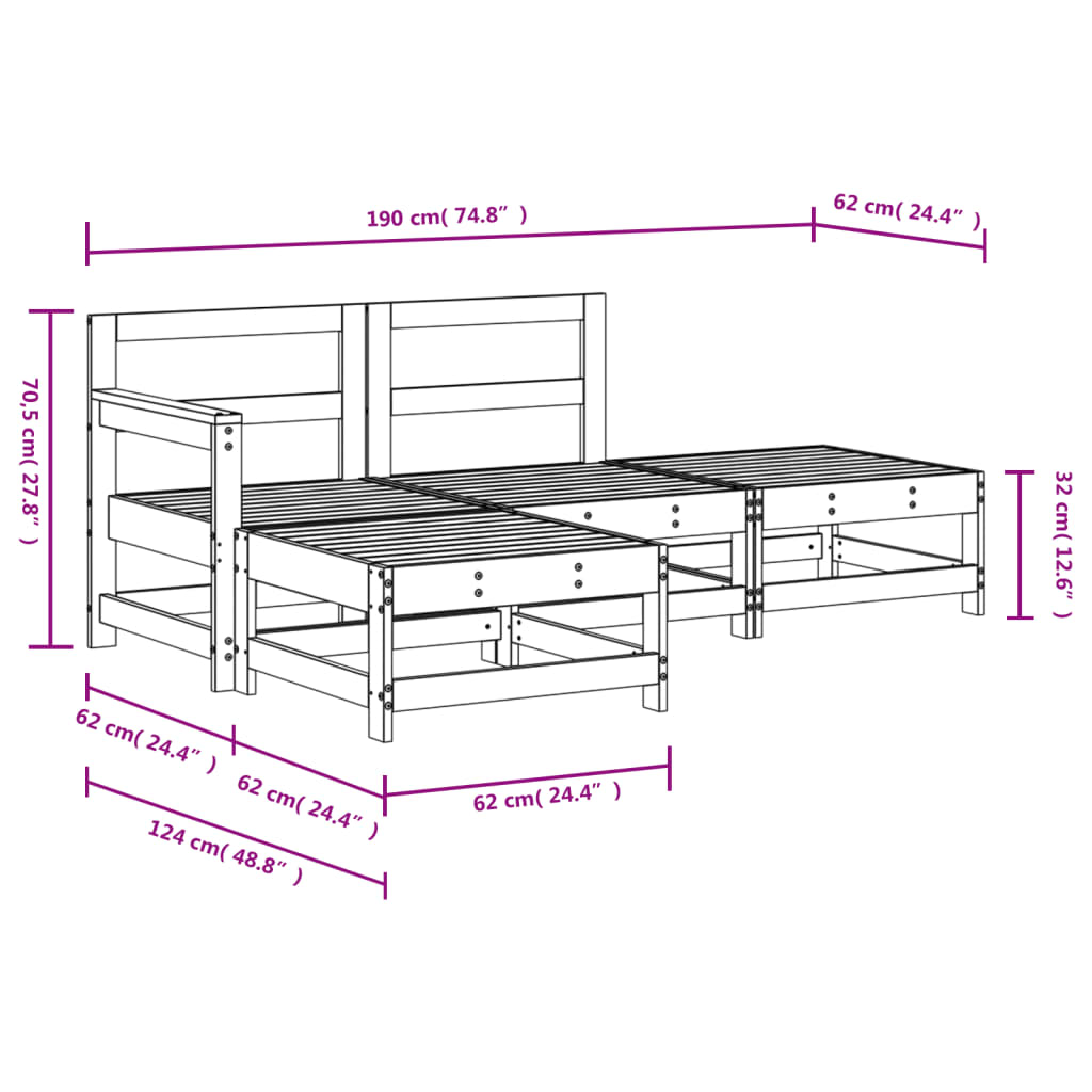 4 Piece Garden Lounge Set Solid Wood Pine