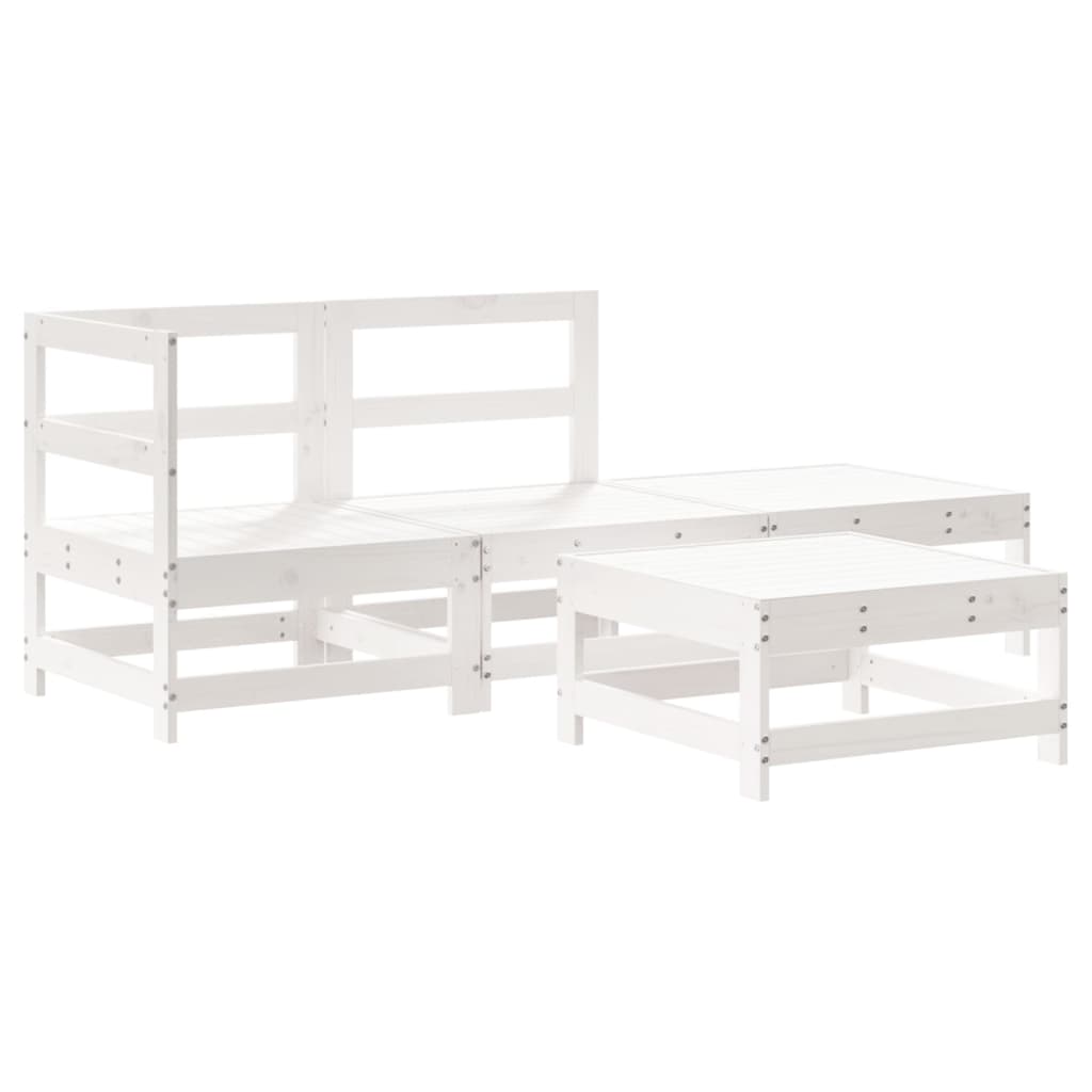 4 Piece Garden Lounge Set White Solid Wood Pine