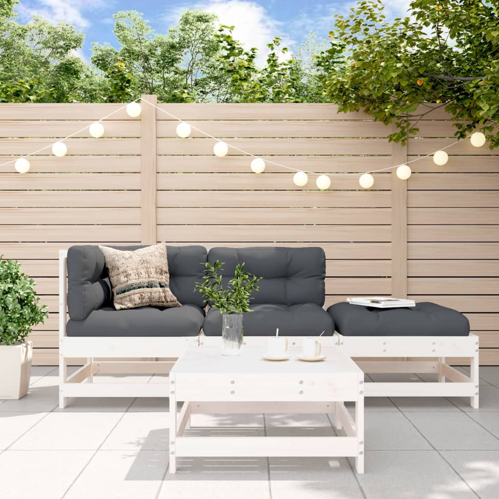 4 Piece Garden Lounge Set White Solid Wood Pine