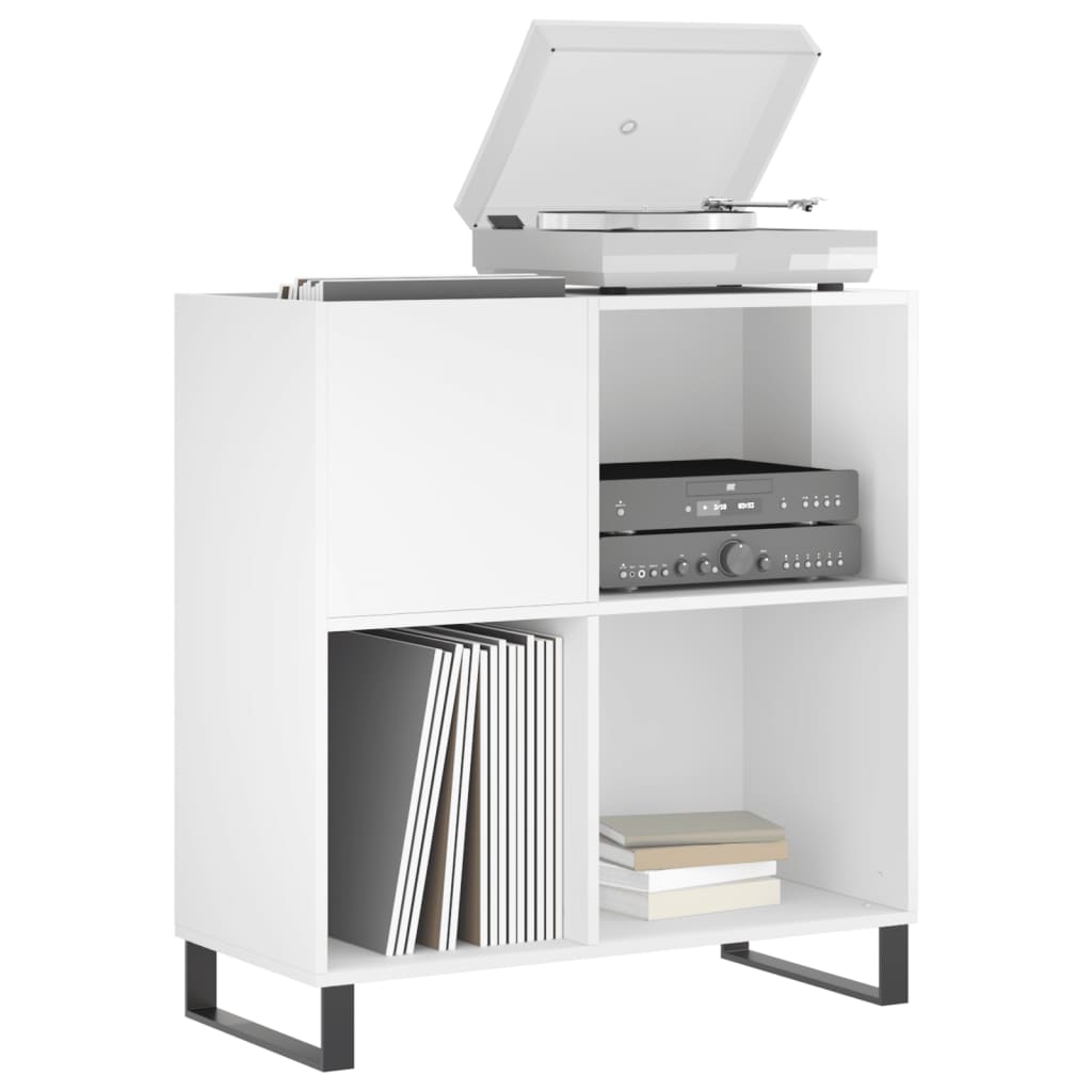 Record Cabinet High Gloss White 84.5x38x89 cm Engineered Wood