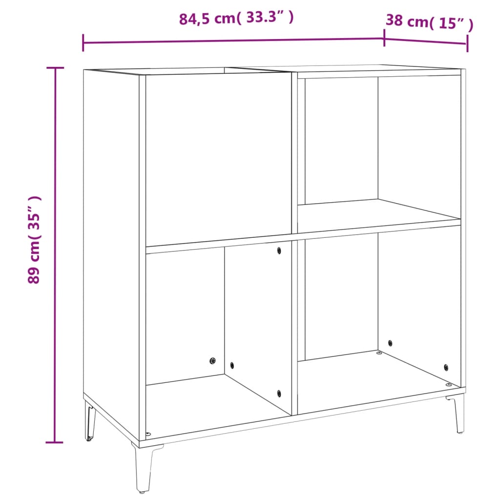 Record Cabinet Grey Sonoma 84.5x38x89 cm Engineered Wood