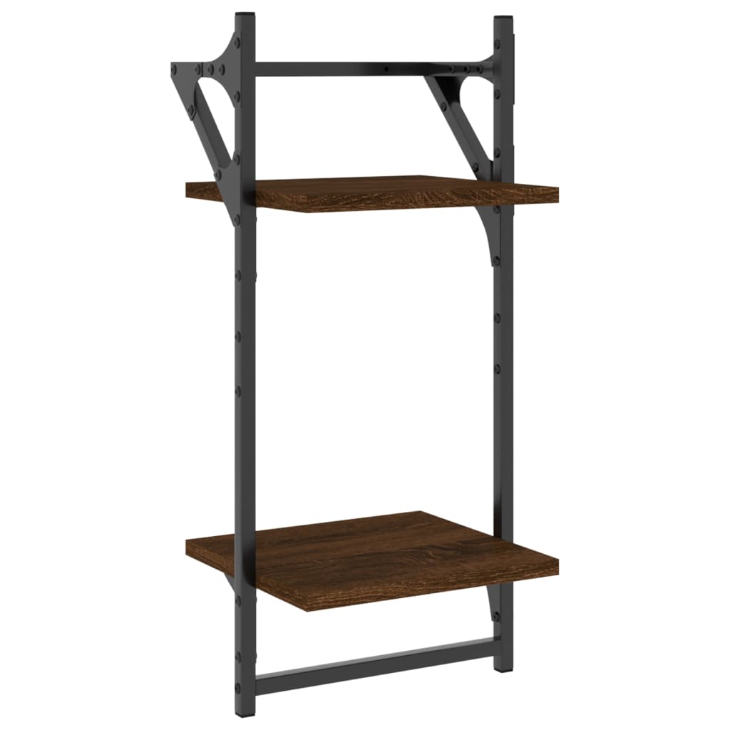 4 Piece Wall Shelf Set with Bars Brown Oak Engineered Wood