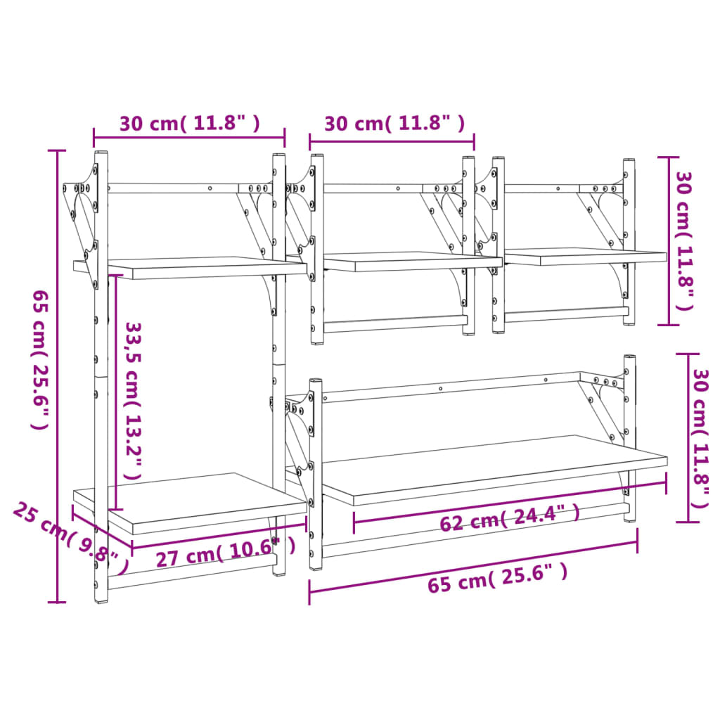 4 Piece Wall Shelf Set with Bars Brown Oak Engineered Wood