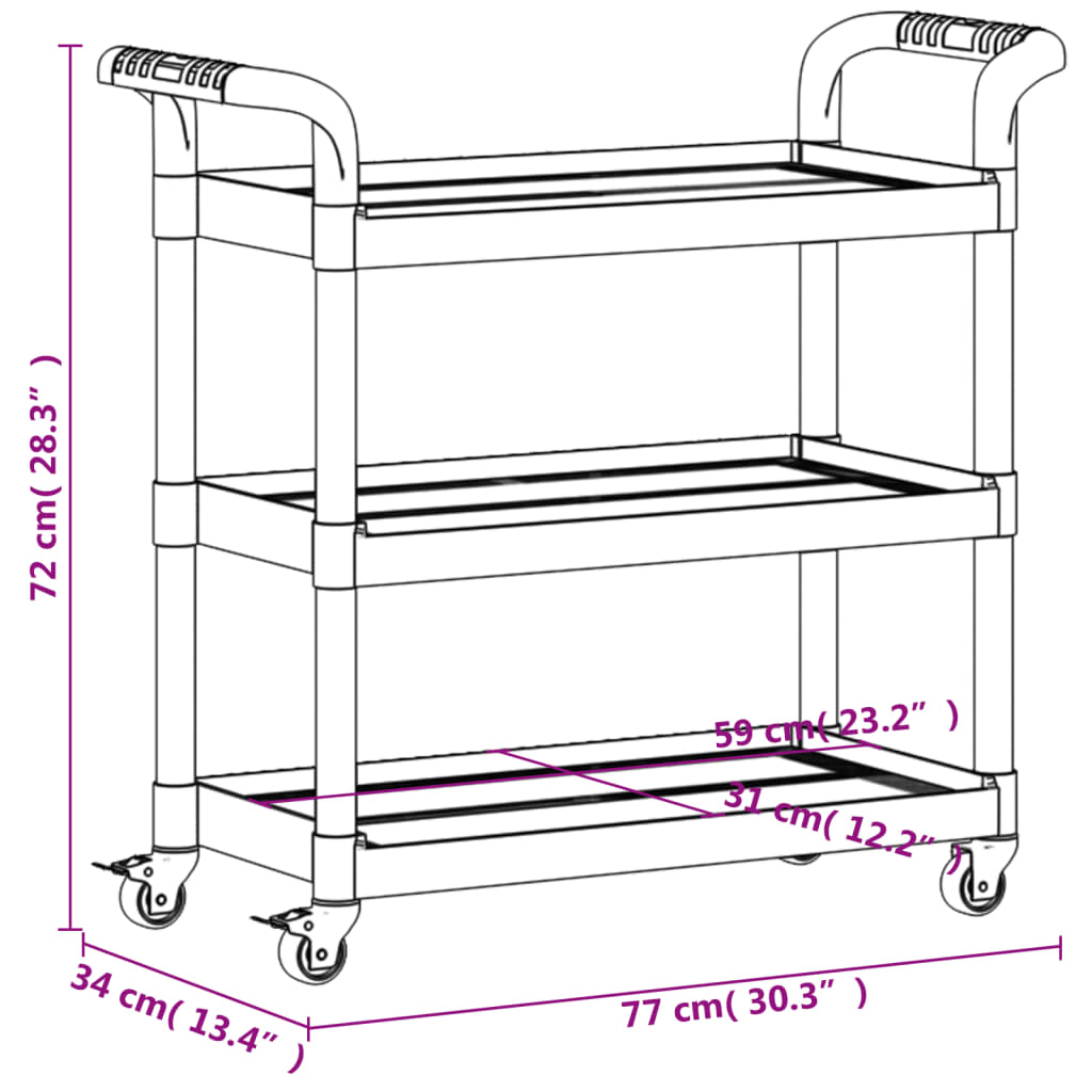 3-Tier Trolley Black 77x34x72 cm Aluminium
