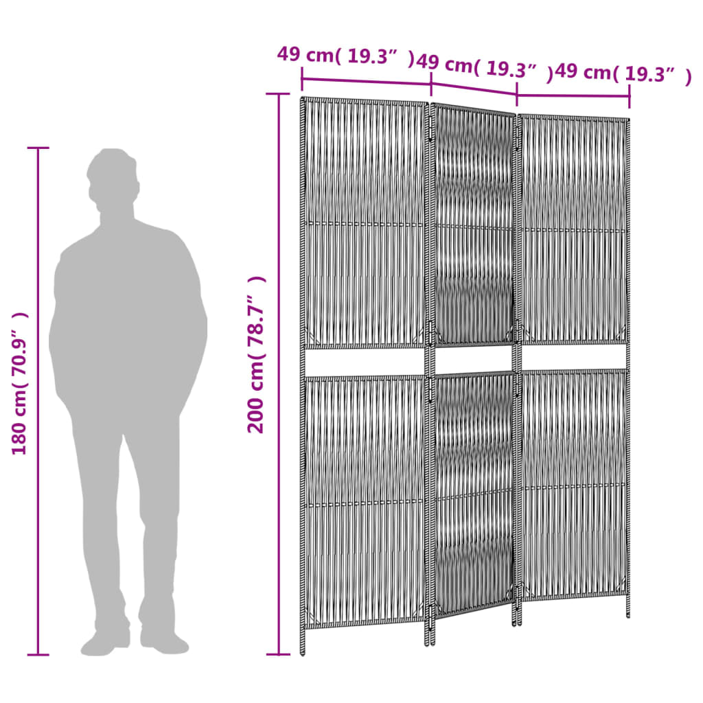 Room Divider 3 Panels Grey Poly Rattan
