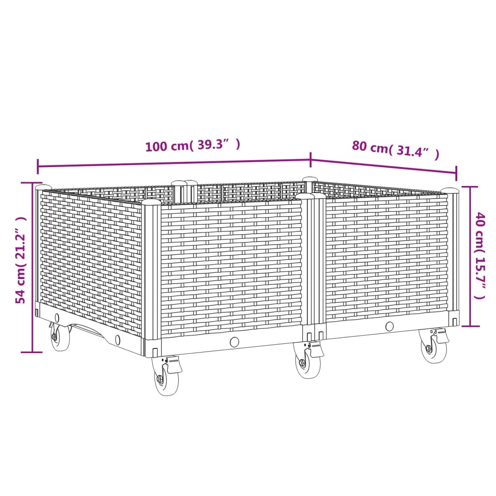 Garden Planter with Wheels Blue Grey 100x80x54 cm PP