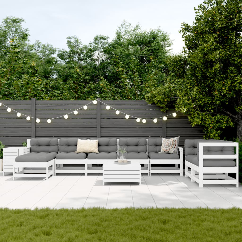 10 Piece Garden Sofa Set White Solid Wood Pine