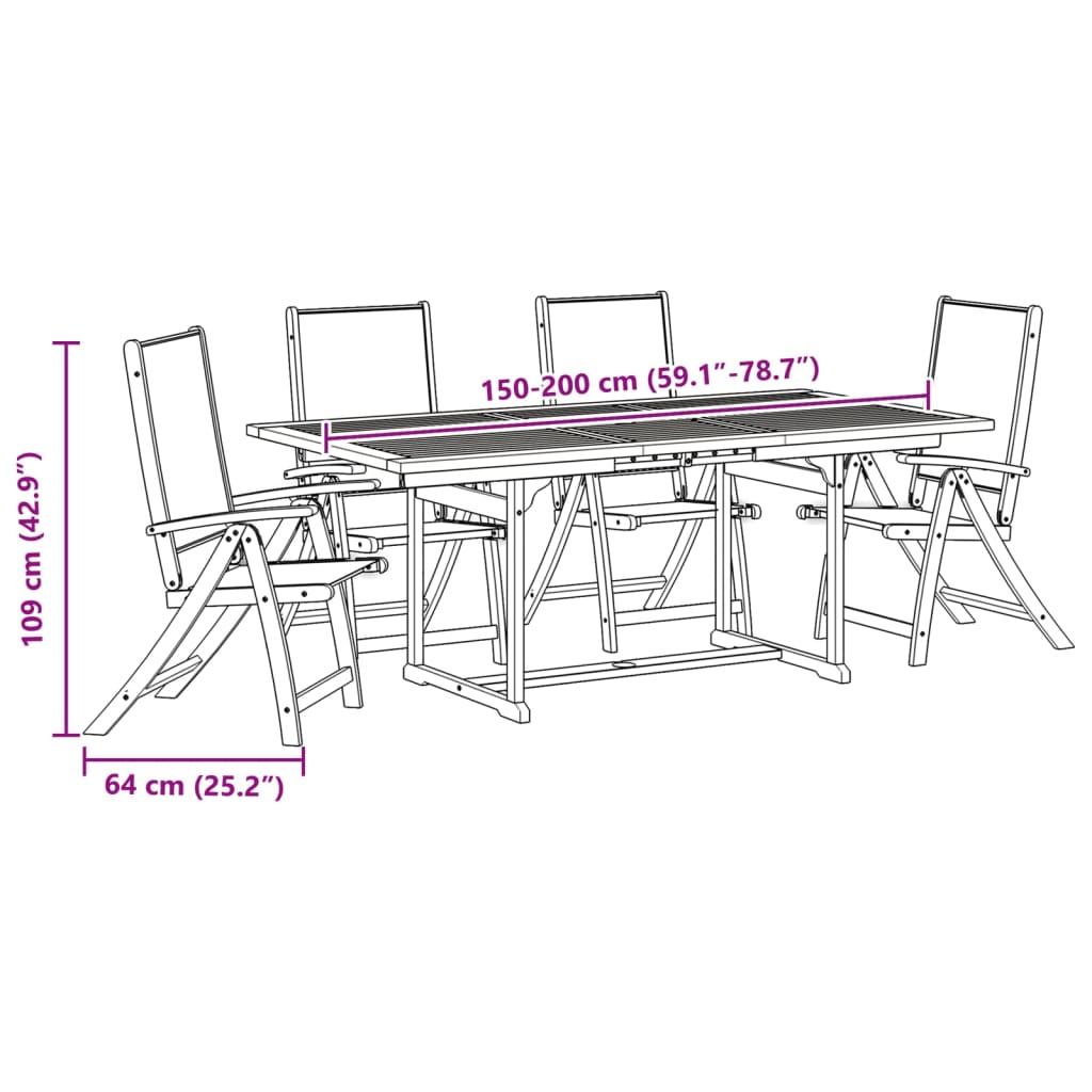 5 Piece Garden Dining Set Solid Wood Acacia and Textilene