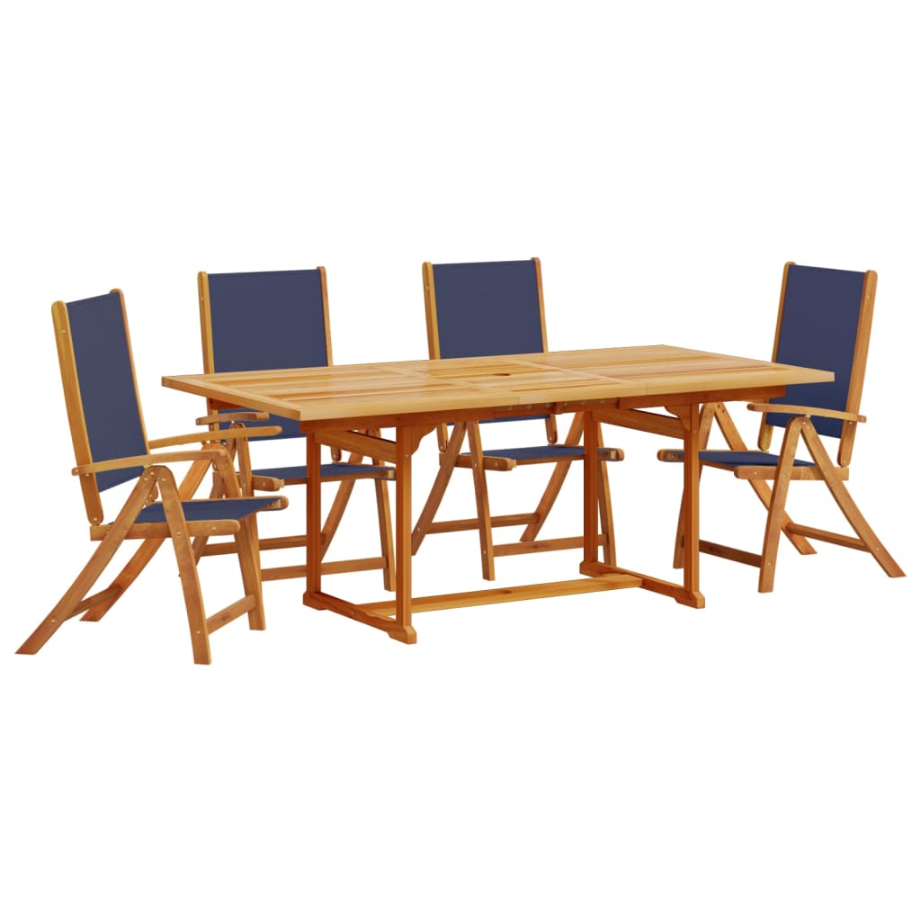 5 Piece Garden Dining Set Solid Wood Acacia and Textilene