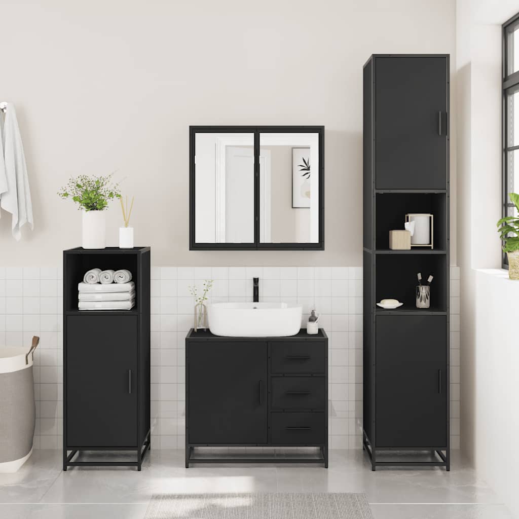 2 Piece Bathroom Furniture Set Black Engineered Wood