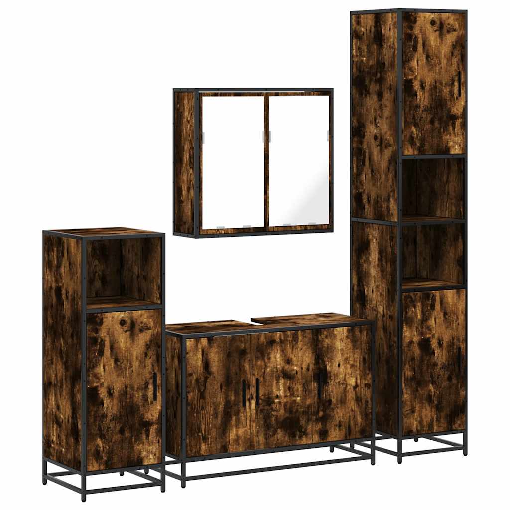 4 Piece Bathroom Furniture Set Smoked Oak Engineered Wood