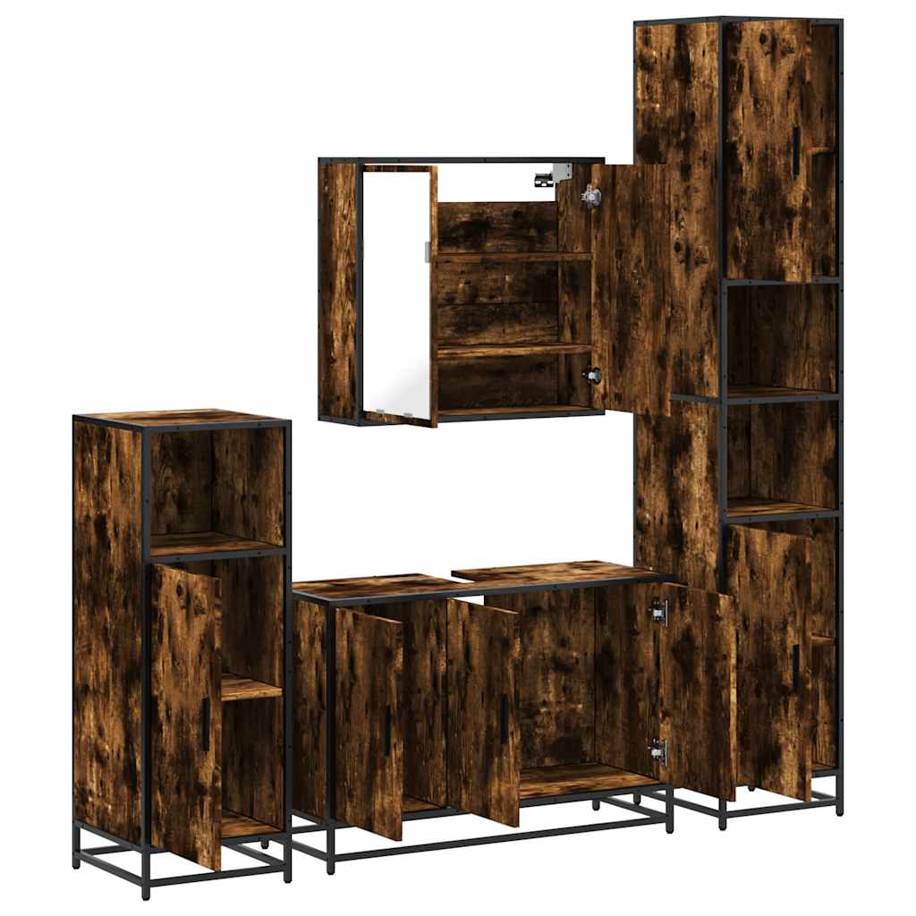 4 Piece Bathroom Furniture Set Smoked Oak Engineered Wood