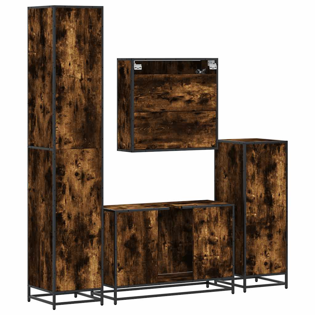 4 Piece Bathroom Furniture Set Smoked Oak Engineered Wood