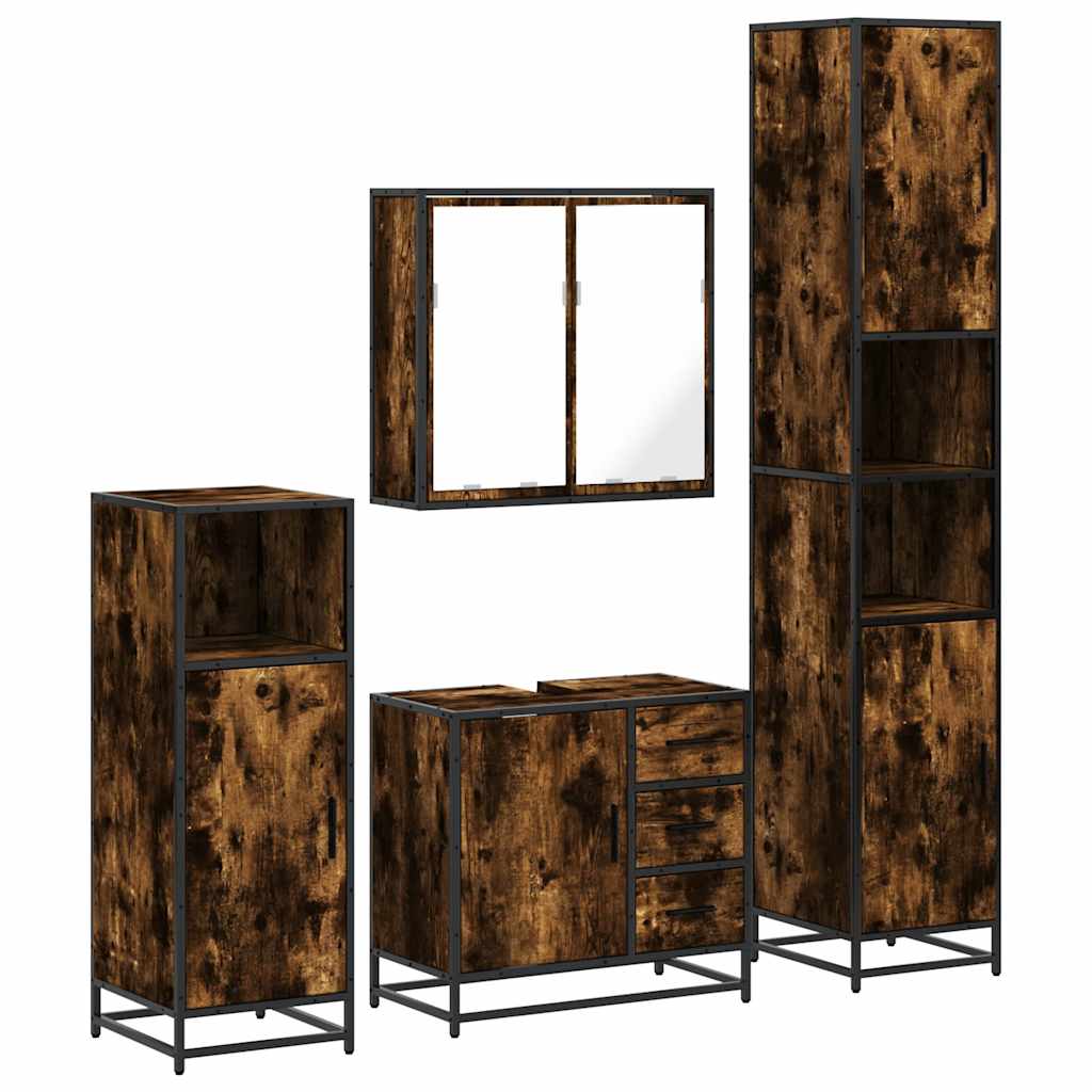4 Piece Bathroom Furniture Set Smoked Oak Engineered Wood