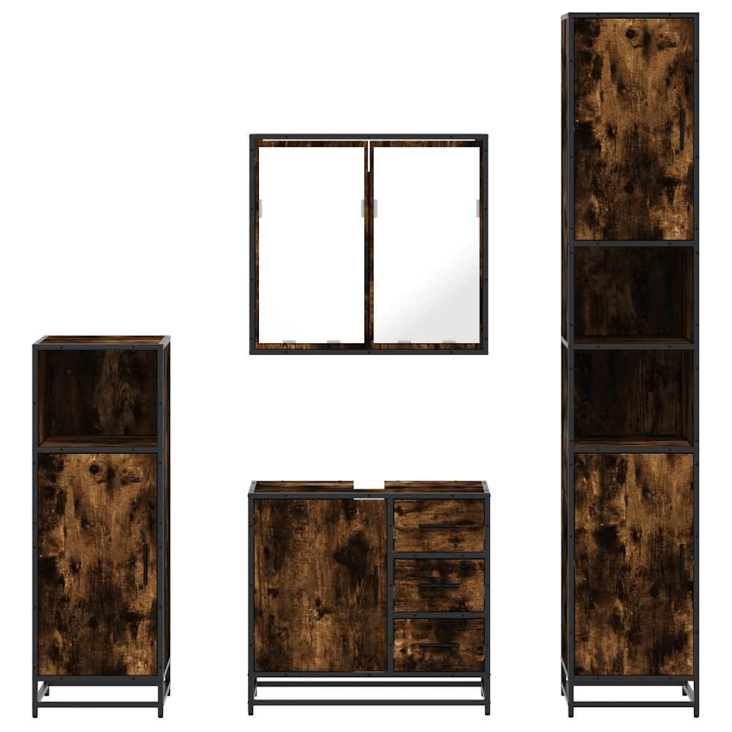 4 Piece Bathroom Furniture Set Smoked Oak Engineered Wood
