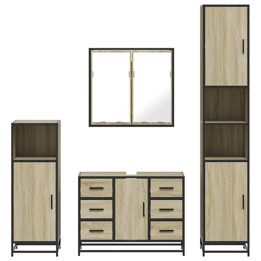 4 Piece Bathroom Furniture Set Sonoma Oak Engineered Wood