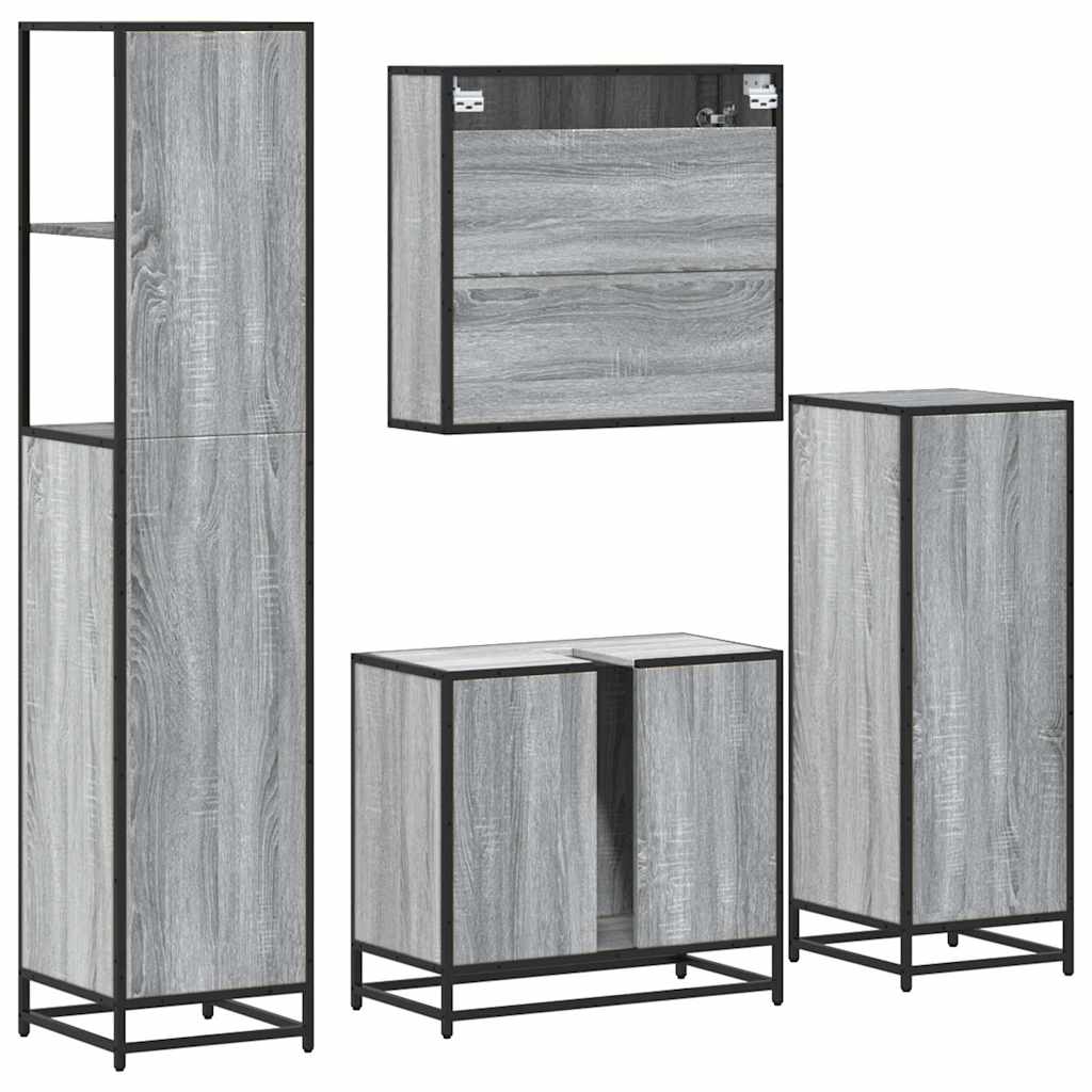 4 Piece Bathroom Furniture Set Grey Sonoma Engineered Wood
