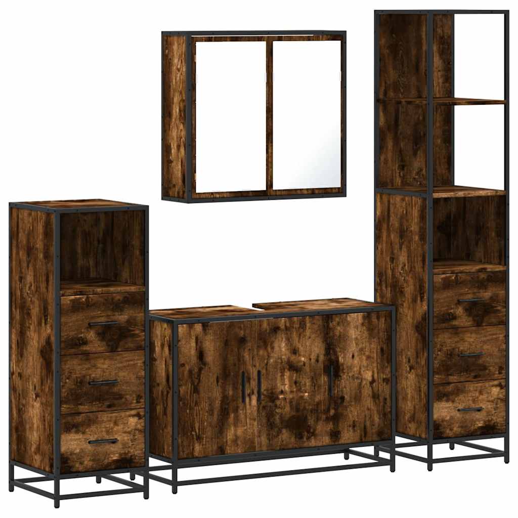 4 Piece Bathroom Furniture Set Smoked Oak Engineered Wood