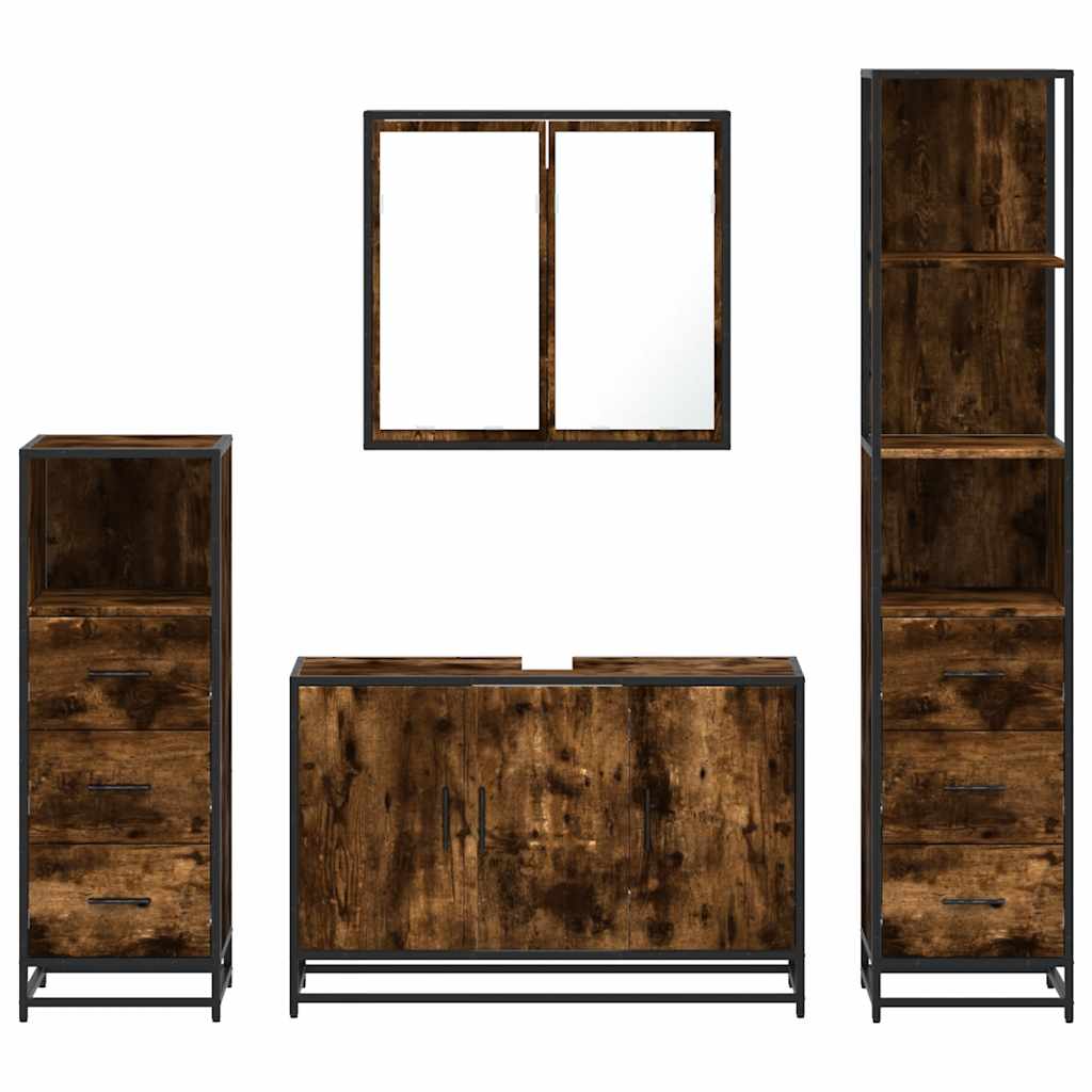 4 Piece Bathroom Furniture Set Smoked Oak Engineered Wood
