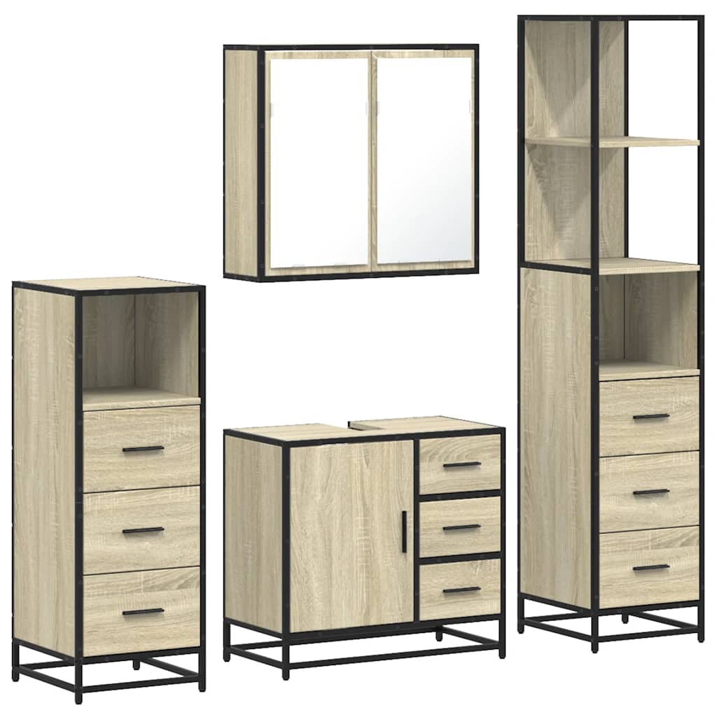 4 Piece Bathroom Furniture Set Sonoma Oak Engineered Wood