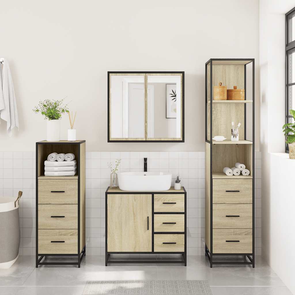 4 Piece Bathroom Furniture Set Sonoma Oak Engineered Wood