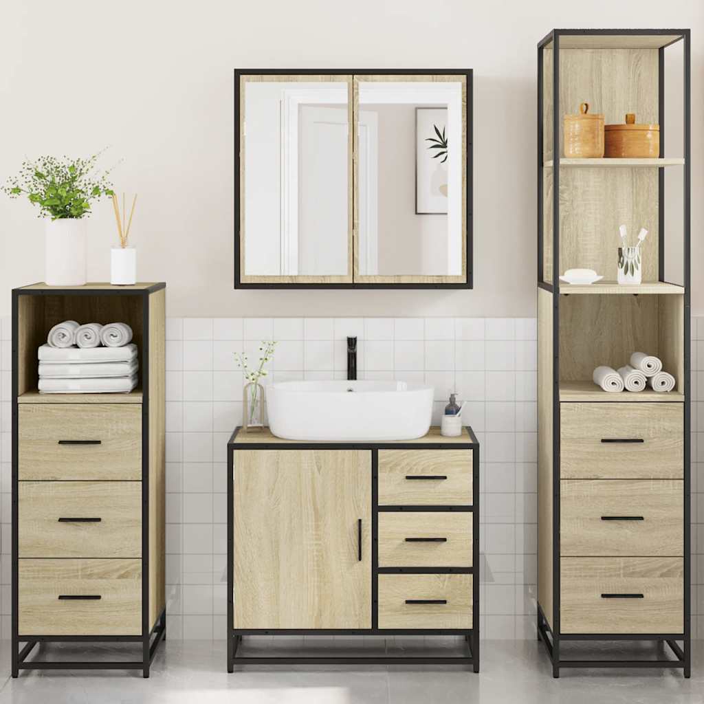4 Piece Bathroom Furniture Set Sonoma Oak Engineered Wood