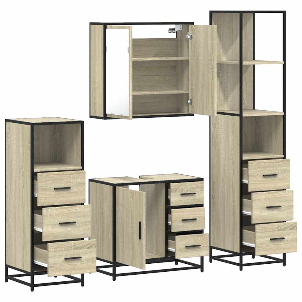 4 Piece Bathroom Furniture Set Sonoma Oak Engineered Wood