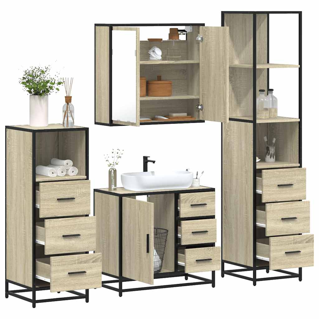 4 Piece Bathroom Furniture Set Sonoma Oak Engineered Wood