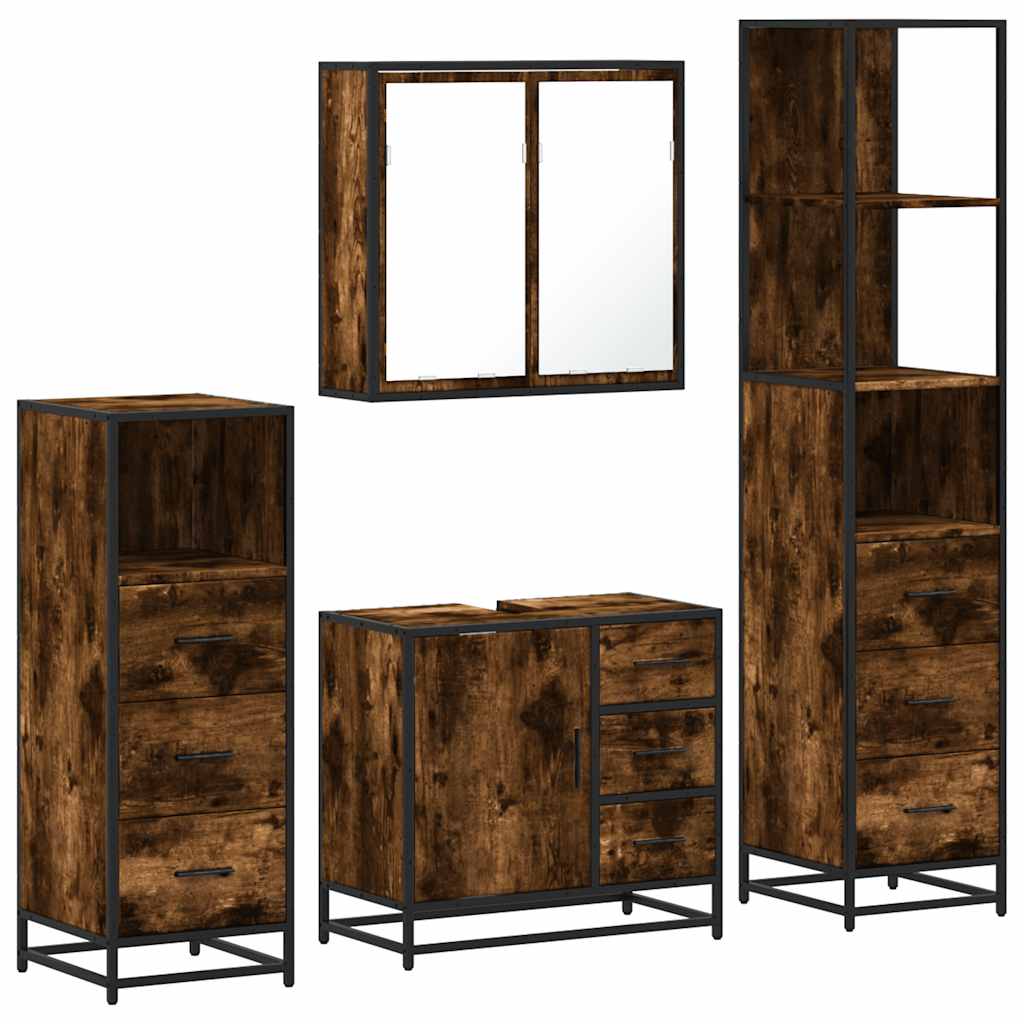 4 Piece Bathroom Furniture Set Smoked Oak Engineered Wood