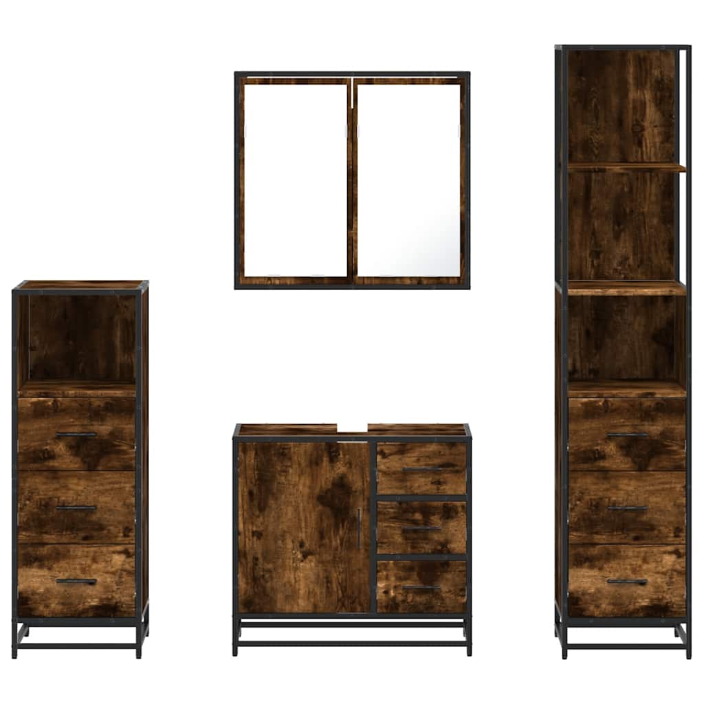 4 Piece Bathroom Furniture Set Smoked Oak Engineered Wood
