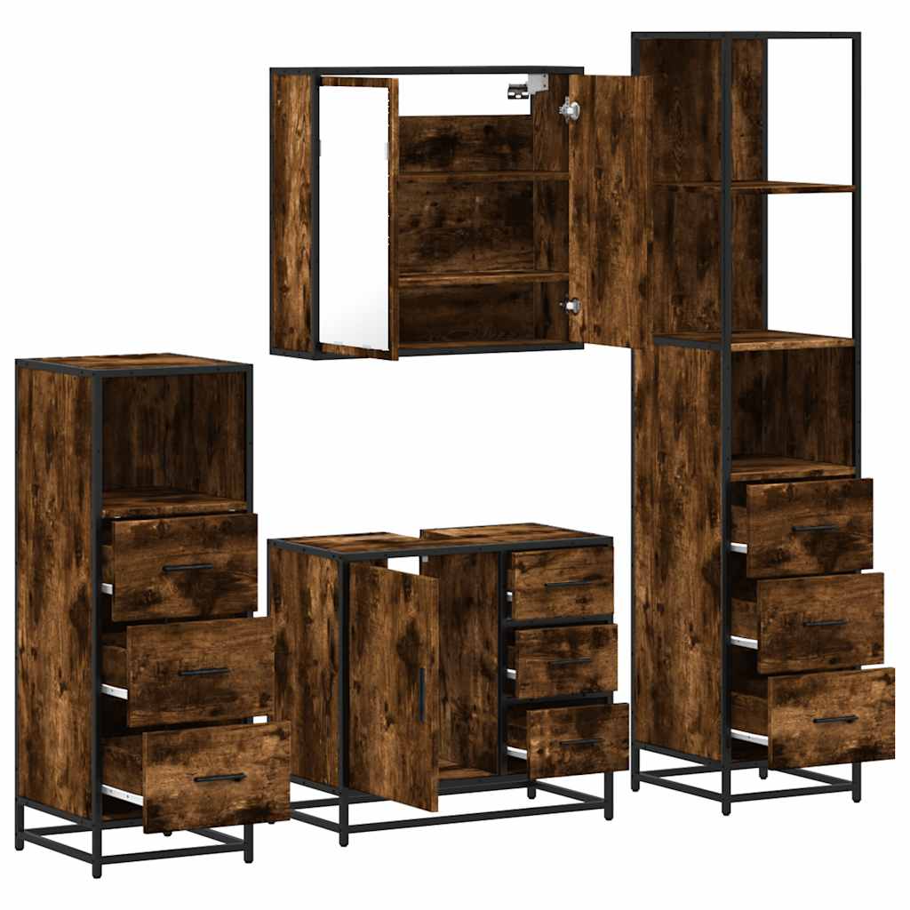 4 Piece Bathroom Furniture Set Smoked Oak Engineered Wood