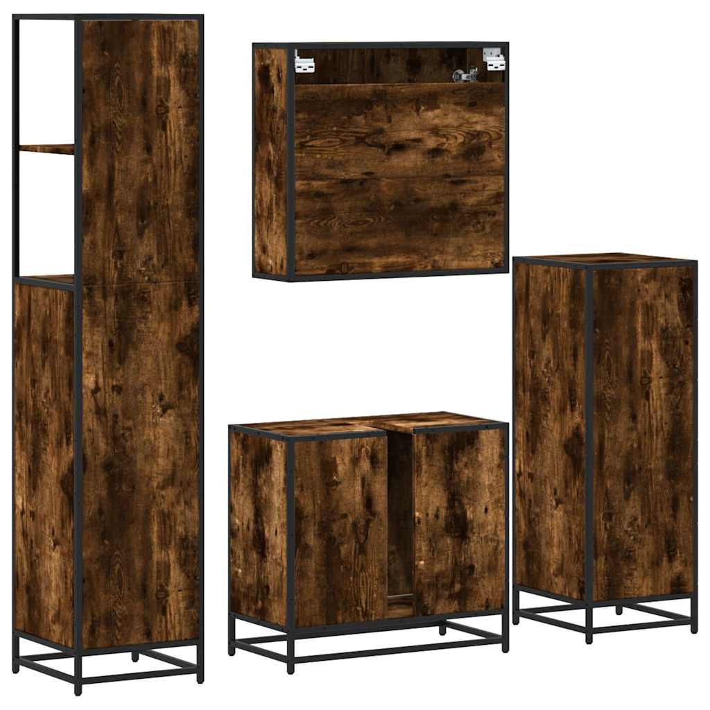 4 Piece Bathroom Furniture Set Smoked Oak Engineered Wood