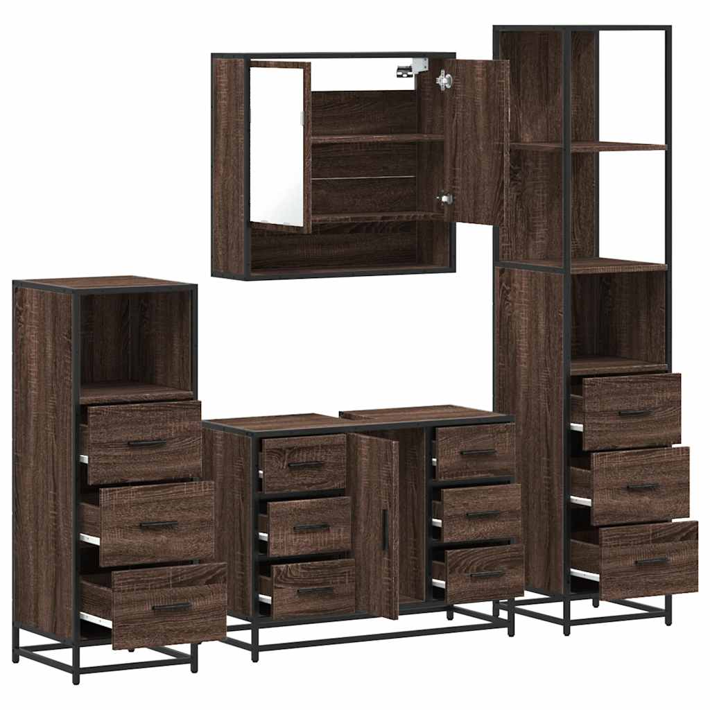 4 Piece Bathroom Furniture Set Brown Oak Engineered Wood