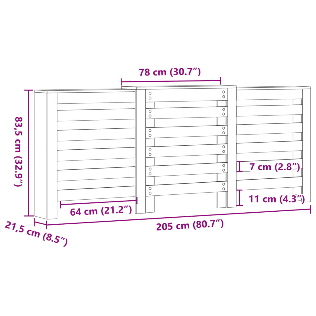 Radiator Cover White 205x21.5x83.5 cm Engineered Wood
