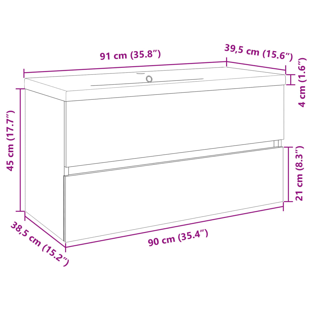 2 Piece Bathroom Furniture Set Ceramic and Engineered Wood