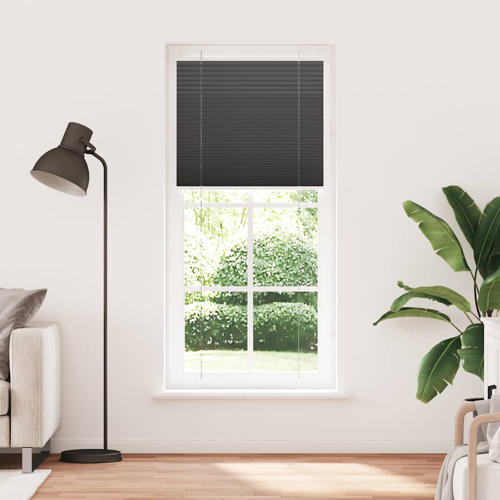 Pleated Blind Black 90x200 cm Fabric Width 89.4 cm Polyester
