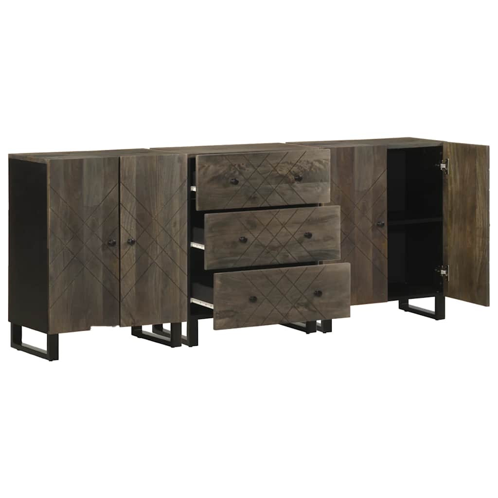 3 Piece Sideboards Black 60x33x75 cm Solid Wood Mango