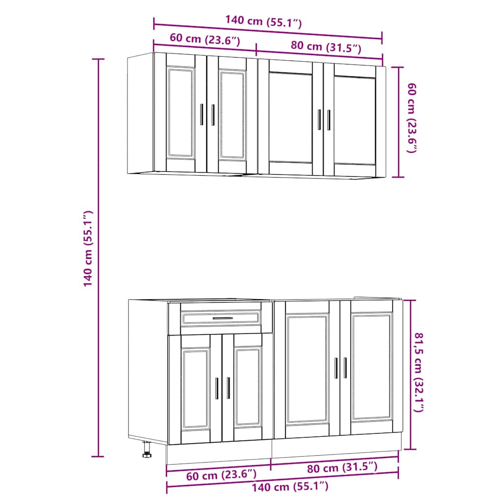 4 Piece Kitchen Cabinet Set Porto Brown Oak Engineered Wood