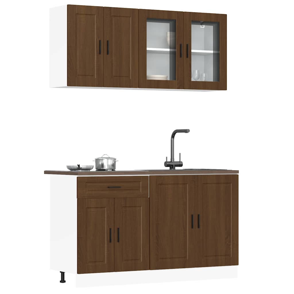 4 Piece Kitchen Cabinet Set Porto Brown Oak Engineered Wood