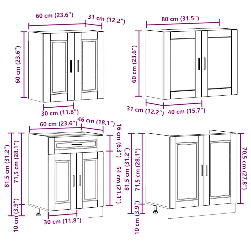 4 Piece Kitchen Cabinet Set Porto Old Wood Engineered Wood