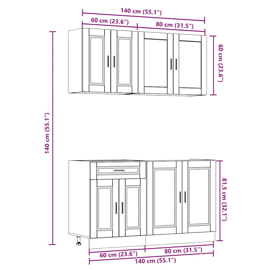 4 Piece Kitchen Cabinet Set Porto Old Wood Engineered Wood