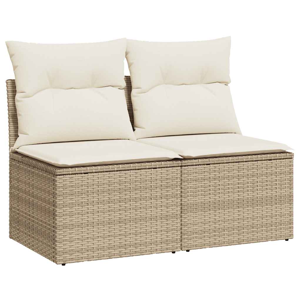 2 Piece Garden Sofa Set with Cushions Beige Poly Rattan Acacia