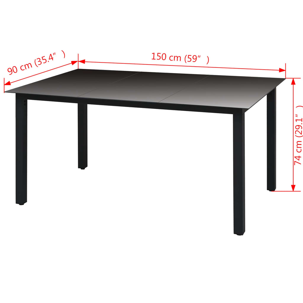 Garden Table Black 150x90x74 cm Aluminium and Glass