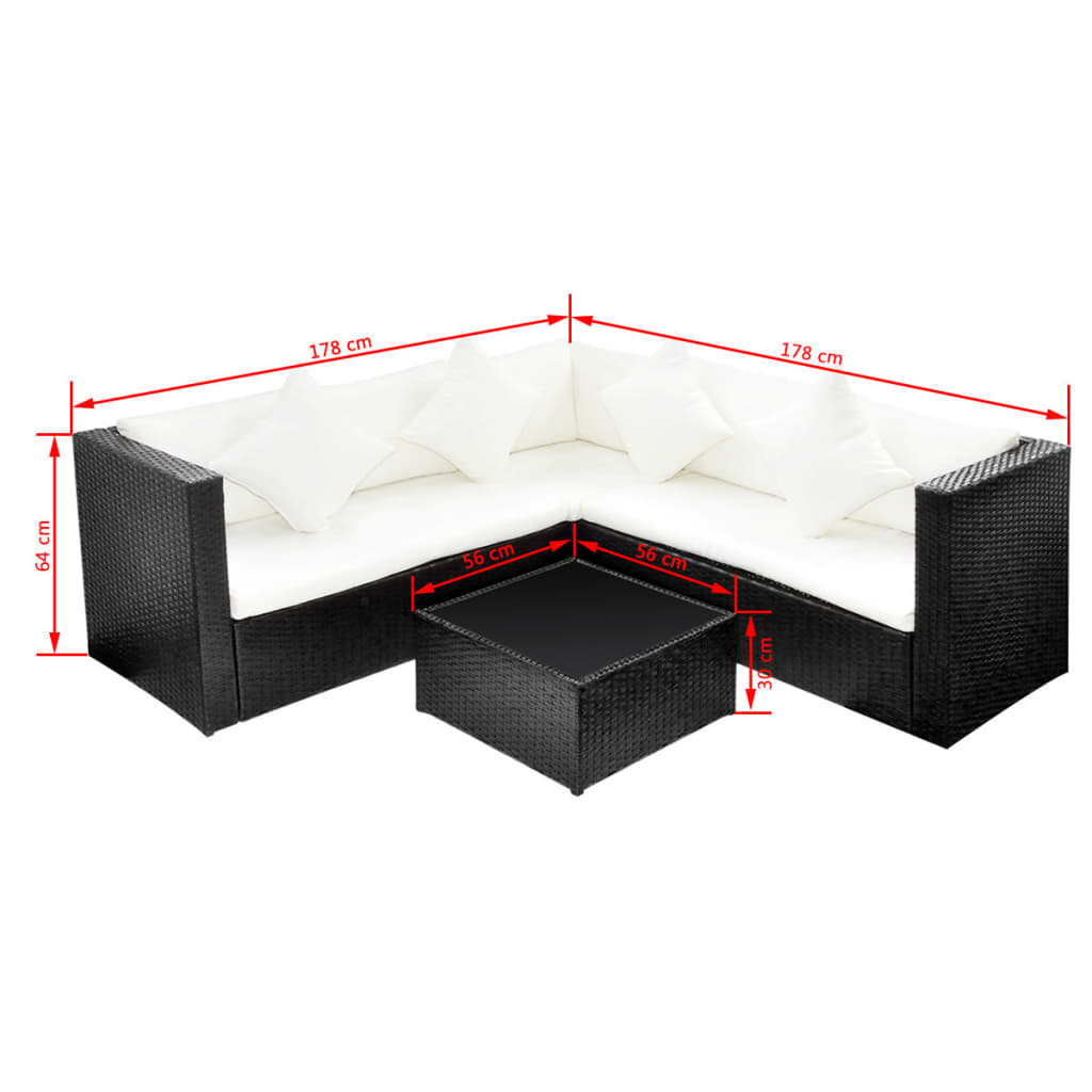 4 Piece Garden Lounge Set with Cushions Poly Rattan Black