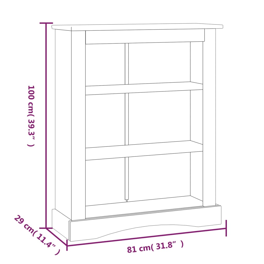 3-Tier Bookcase Mexican Pine Corona Range 80x29x100 cm